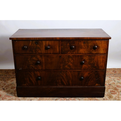 362 - A 19TH CENTURY MAHOGANY CHEST of rectangular outline the shaped top above two short and two long gra... 