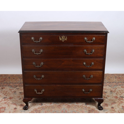 365 - A GEORGIAN STYLE MAHOGANY CHEST of rectangular outline the shaped top above five long graduated draw... 