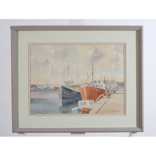 755 - T. LYNCH
Fishing Trawlers Howth Harbour, Co. Dublin 
Watercolour
Signed lower right
28cm (h) x 38cm ... 