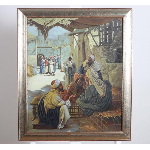 692 - EASTERN SCHOOL
Market Scene with Figures
Oil on canvas board 
Indistinctly signed lower right
60cm (... 