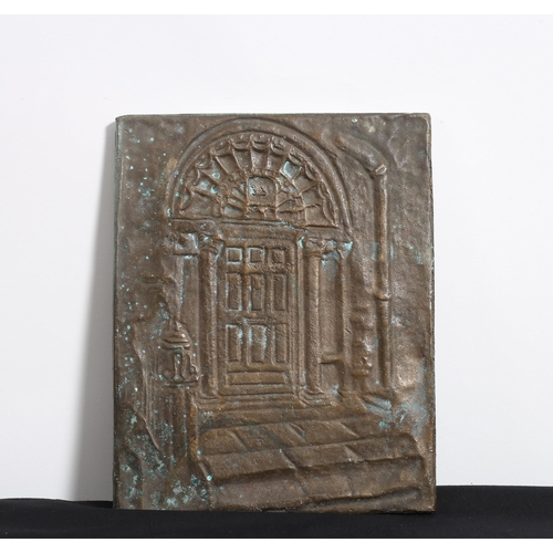 461 - A CAST BRONZE PLAQUE depicting a Georgian Dublin doorway 
25cm (h) x 20cm (w)