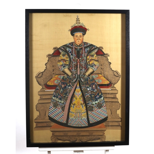 319 - CHINESE SCHOOL
Study of Emperors Shown Seated in Traditional Dress (a pair)
Mixed media on silk
Bear... 