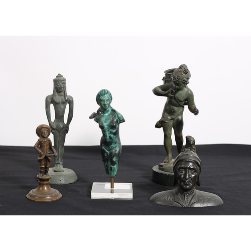 465 - A BRONZE FIGURE modelled as a young child carrying a basket shown standing on a naturalistic base wi... 