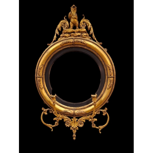 123 - **WITHDRAWN** A PAIR OF 19TH CENTURY GILTWOOD AND GESSO CONVEX GIRANDOLE MIRRORS the circular plate ... 