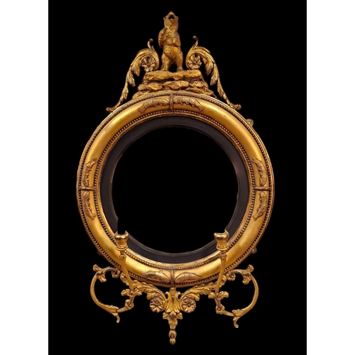 123 - **WITHDRAWN** A PAIR OF 19TH CENTURY GILTWOOD AND GESSO CONVEX GIRANDOLE MIRRORS the circular plate ... 