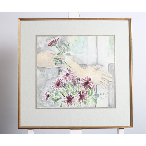 128 - MELLA BOLAND
Still Life, Floral Study with Hands
Oil on canvas
Signed lower right
38cm (h) x 38cm (w... 