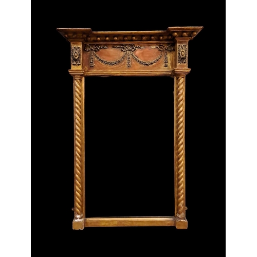 148 - A 19TH CENTURY EMPIRE DESIGN GILTWOOD AND GESSO MIRROR of inverted breakfront outline the rectangula... 