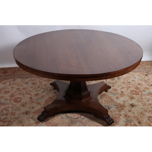 219 - A 19TH CENTURY MAHOGANY FIVE PIECE DINING ROOM SUITE comprising a pod table of circular outline rais... 