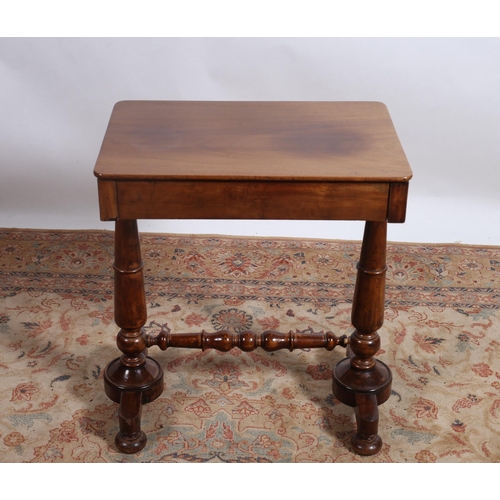 223 - A 19TH CENTURY MAHOGANY OCCASIONAL TABLE of rectangular outline the shaped top with frieze drawer on... 