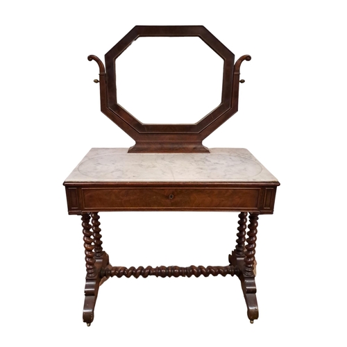 246 - A 19TH CENTURY MAHOGANY DRESSING STAND the superstructure with octagonal shaped swivel mirror on scr... 