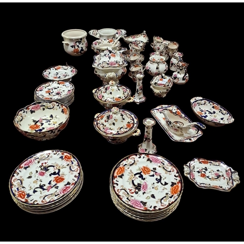 267 - A HUNDRED AND TWENTY EIGHT PIECE MASON'S IRONSTONE MANDALAY PATTERN DINNER TEA AND COFFEE SERVICE