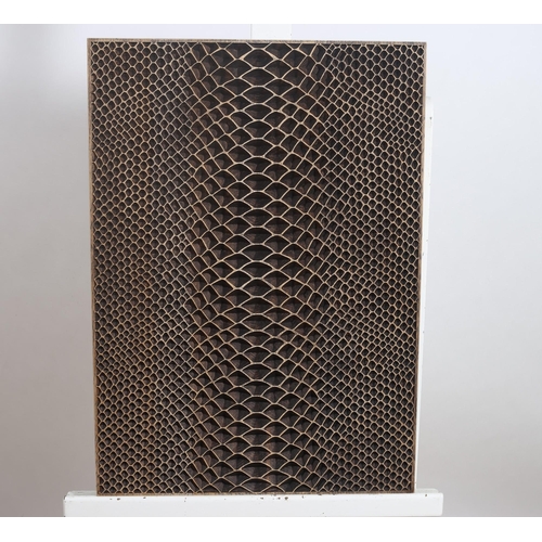 287 - THREE NAZ DESIGN HARDWOOD PANELS with geometric and honeycomb pattern 
Each 50cm (h) x 70cm (w)