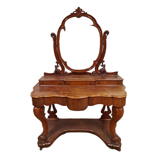 301 - A 19TH CENTURY MAHOGANY DUCHESS DRESSING TABLE the superstructure with shaped swivel mirror raised o... 