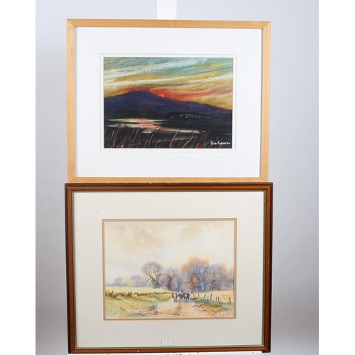 316 - PADDY DONAGHY
Landscape with Cattle on a Path 
Watercolour
Signed lower right
30cm (h) x 39cm (w)
KE... 