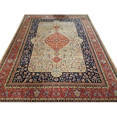 326 - **WITHDRAWN** A WOOL RUG the indigo, coffee and light red ground with central panel filled with styl... 