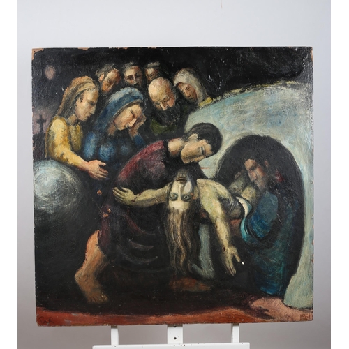 344 - 20TH CENTURY IRISH SCHOOL 
Scene Taking of Christ 
Oil on canvas laid on board 
107cm (h) x 107cm (w... 