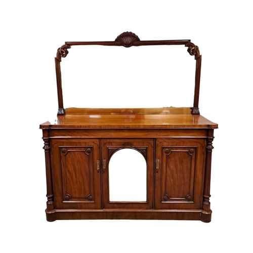 351 - A 19TH CENTURY MAHOGANY MIRRORED BACK SIDEBOARD of rectangular outline with eared corners the plate ... 