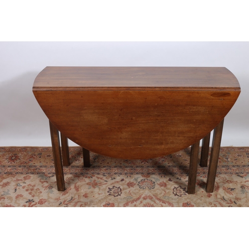 382 - A 19TH CENTURY MAHOGANY DROP LEAF TABLE the oval hinged top raised on square moulded legs 
75cm (h) ... 