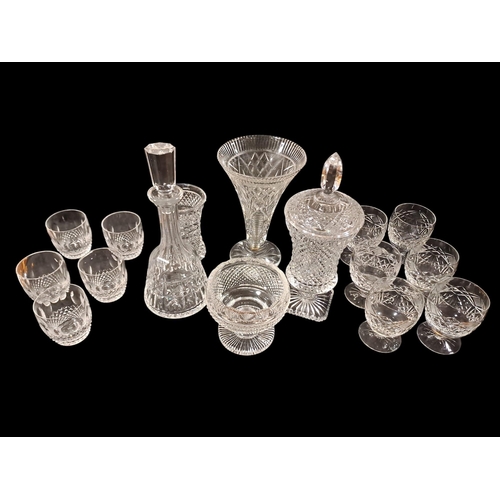 483 - A COLLECTION OF GLASSWARE to include a Waterford cut glass decanter with stopper, Waterford cut glas... 