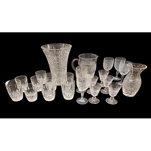 488 - A COLLECTION OF GLASSWARE to include a set of four Waterford cut glass tumblers, a set of four Water... 