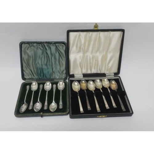 509 - SIX SILVER COFFEE BEAN SPOONS in case Sheffield 1964, six silver teaspoons in case Chester 1935