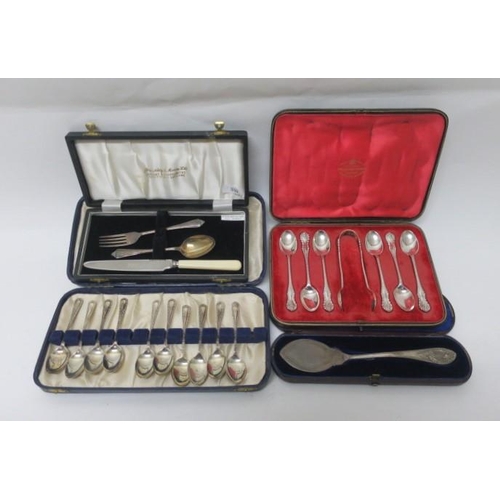 522 - A VICTORIAN SILVER SERVER in case London 1864, a set of ten silver teaspoons in case Sheffield 1945,... 