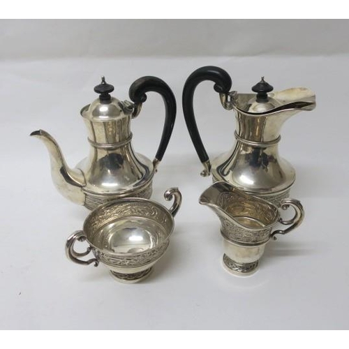 532 - A CELTIC PATTERN IRISH SILVER FOUR PIECE COFFEE SET 
44 troy ounces