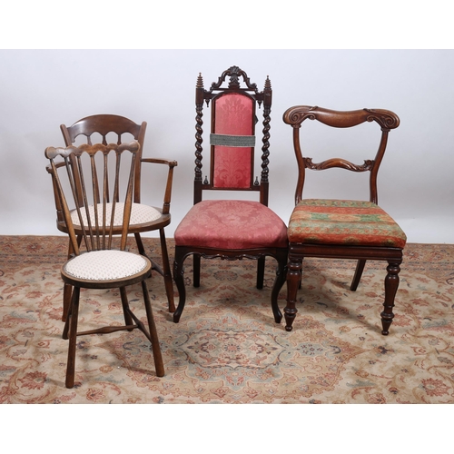 712 - A 19TH CENTURY MAHOGANY DINING CHAIR the carved top rail and splat with upholster drop in seat on ba... 