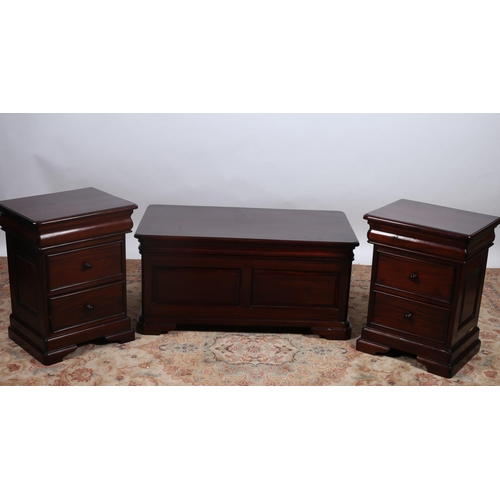 715 - A PAIR OF MAHOGANY BEDSIDE CHESTS each of rectangular outline with three frieze drawers on bracket f... 