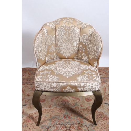 84 - **WITHDRAWN** A CONTINENTAL GILT METAL AND UPHOLSTERED TUB SHAPED CHAIR with upholstered back and se... 