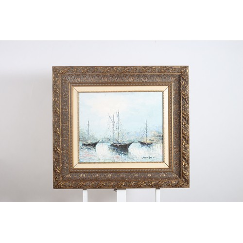 276 - SAILING BOATS
Oil on canvas
Indistinctly signed lower right 
45cm (h) x 53cm (w)