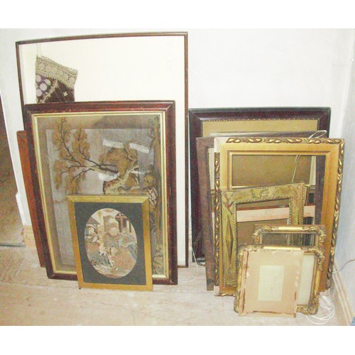 273 - A MISCELLANEOUS  COLLECTION TO INCLUDE NEEDLEWORKS together with a collection of gilt frames