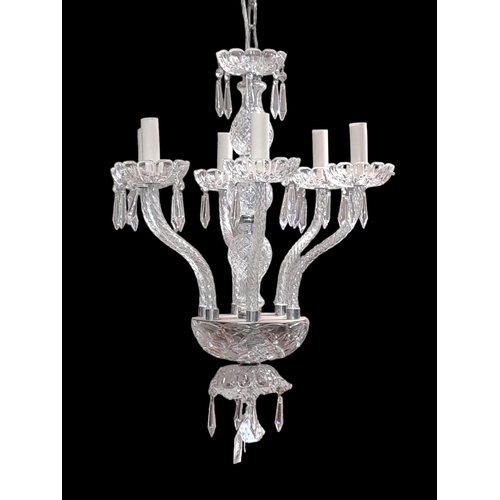 163B - A CONTINENTAL CUT GLASS SIX BRANCH CHANDELIER the baluster column above a circular dish issuing six ... 