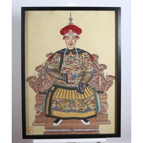 442 - CHINESE SCHOOL
Study of Emperors Shown Seated in Traditional Dress (a pair)
Mixed media on silk
Bear... 