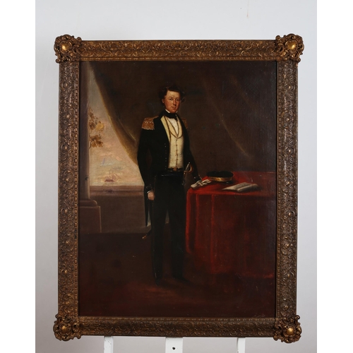 432 - ENGLISH SCHOOL, 19TH CENTURY 
Full Length Portrait Naval Officer Secretary to the Commander-in-Chief... 