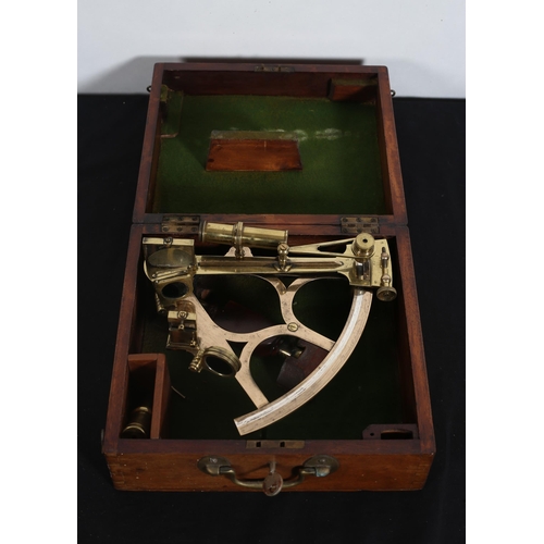 543 - A 19TH CENTURY BRASS SEXTANT by Ormond Brande & Company London in mahogany case 
12cm (h) x 28cm (w)... 