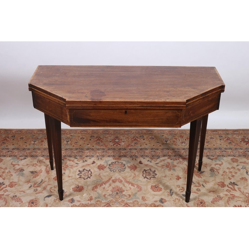 74 - A 19TH CENTURY MAHOGANY AND SATINWOOD INLAID FOLDOVER SUPPER TABLE the rectangular shaped top with f... 