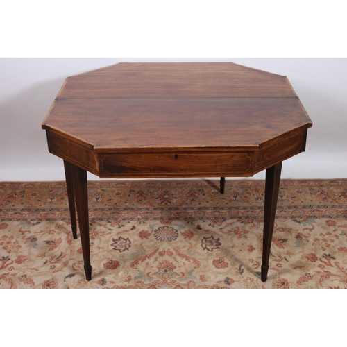 74 - A 19TH CENTURY MAHOGANY AND SATINWOOD INLAID FOLDOVER SUPPER TABLE the rectangular shaped top with f... 