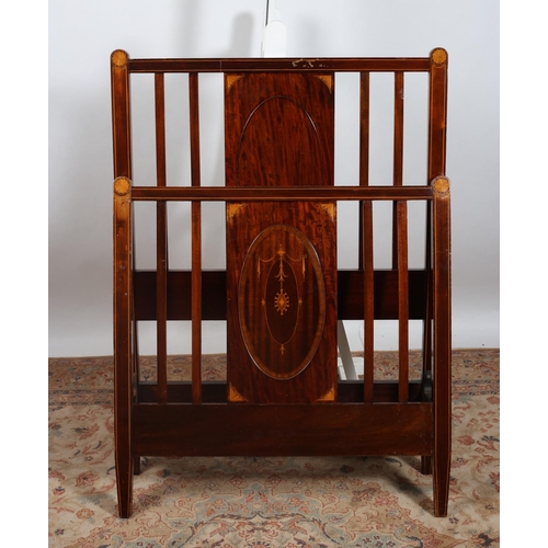 191 - TWIN EDWARDIAN MAHOGANY AND SATINWOOD INLAID BEDS with slatted uprights centred by an inlaid panel o... 