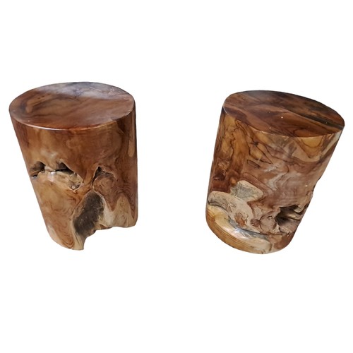 393 - A PAIR OF WALNUT STOOLS each of naturalistic form 
Each 40cm (h) x 30cm (d)