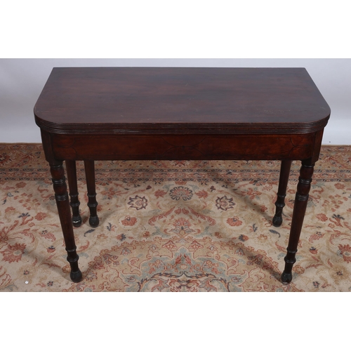 227 - A 19TH CENTURY MAHOGANY FOLDOVER SUPPER TABLE of rectangular outline the shaped top with reeded rim ... 