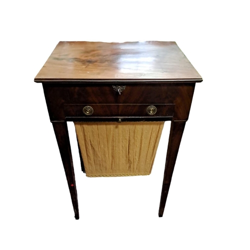 230 - A 19TH CENTURY MAHOGANY WORK TABLE of rectangular outline the hinged lid containing compartments abo... 