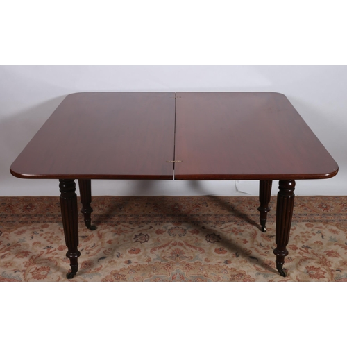 232 - A GOOD WILLIAM IV MAHOGANY DINING TABLE the rectangular hinged top above a moulded apron on lobed ta... 