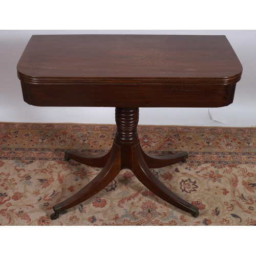 247 - A GOOD 19TH CENTURY MAHOGANY FOLD OVER SUPPER TABLE the rectangular hinged top with reeded rim above... 