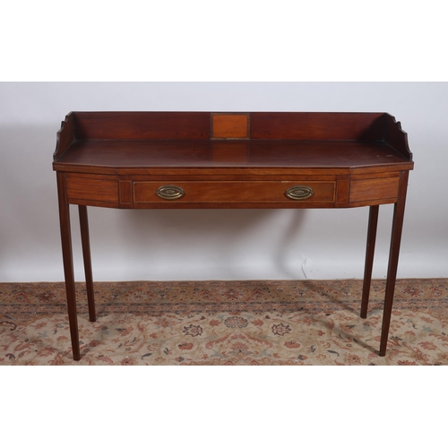 252 - A 19TH CENTURY SHERATON STYLE MAHOGANY AND SATINWOOD INLAID SIDE TABLE of rectangular shaped outline... 