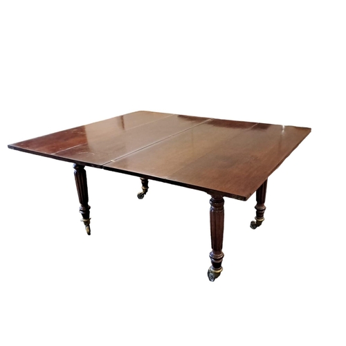 382 - A REGENCY MAHOGANY FOLDOVER DINING TABLE of rectangular outline the shaped hinged top with moulded a... 