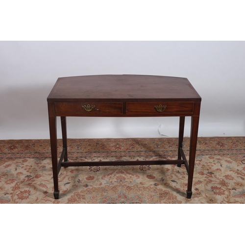 394 - A 19TH CENTURY MAHOGANY AND SATINWOOD INLAID SIDE TABLE of rectangular bowed outline the shaped top ... 