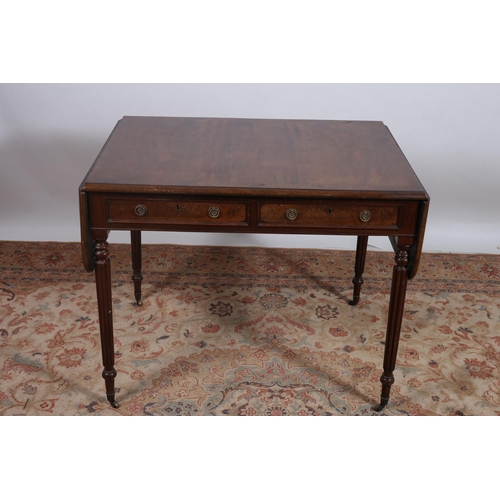 396 - A GEORGIAN MAHOGANY CROSSBANDED SOFA TABLE the rectangular hinged top above two frieze drawers with ... 