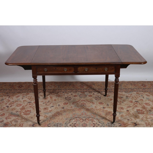 396 - A GEORGIAN MAHOGANY CROSSBANDED SOFA TABLE the rectangular hinged top above two frieze drawers with ... 