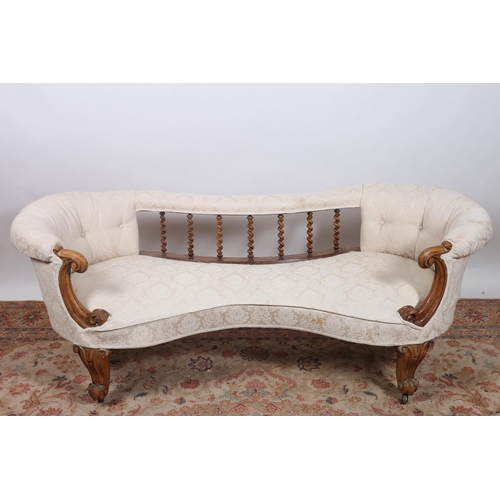 174 - A STRAHAN 19TH CENTURY MAHOGANY SETTEE of serpentine outline the upholstered top rail with spiral tw... 